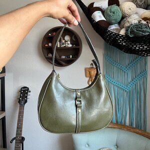 Rare Vintage Y2K Tommy Hilfiger Leather Shoulder Bag Green, Excellent Condition